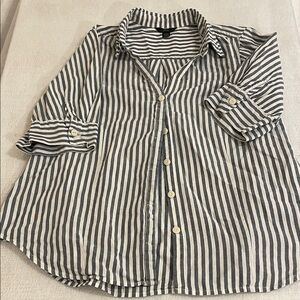 J. Crew 100% Cotton Striped Button-Down Shirt - Navy & White